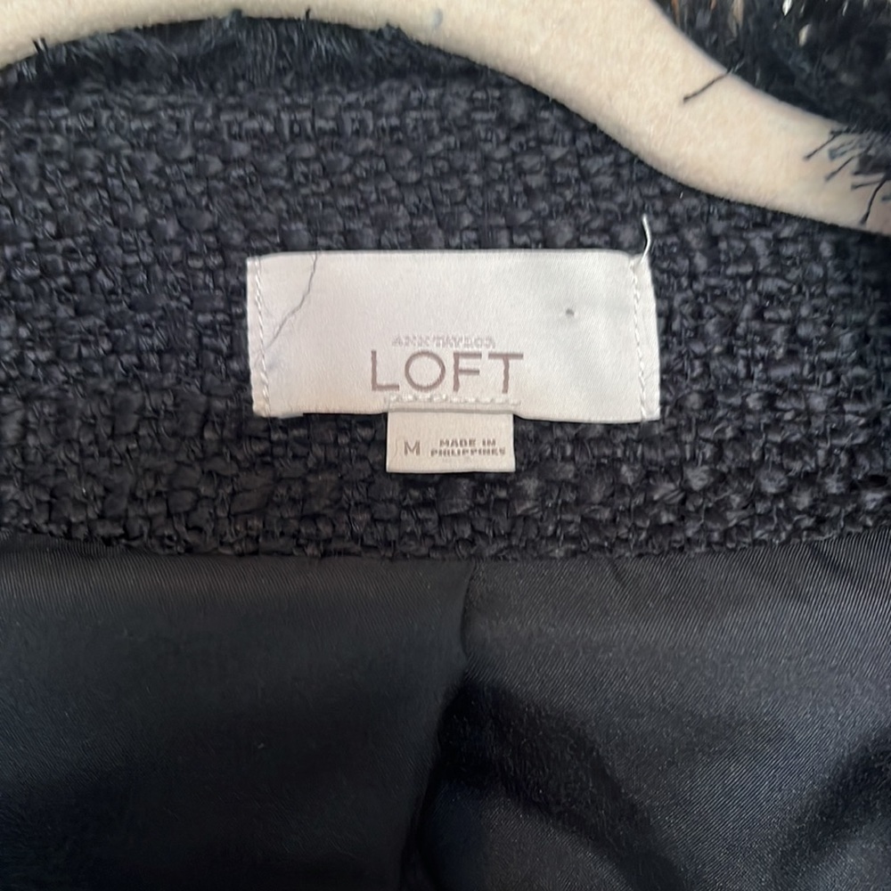 EUC ANN TAYLOR LOFT TWEED DRAPED FRINGE JACKET BLAZER, size medium - Picture 3 of 6